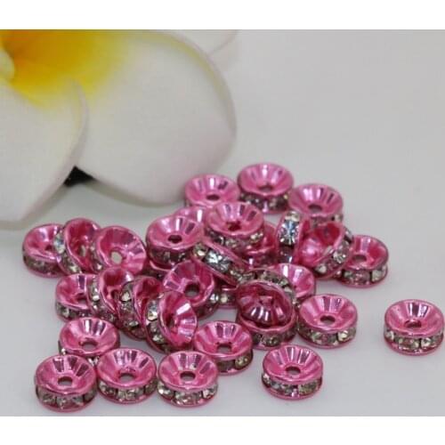 Fashion 30pcs Pink Spacer Beads High Grade Rhinestone Crystal Inlay Abacus Rondelle 6/8/10/12mm Accessories Findings B2817