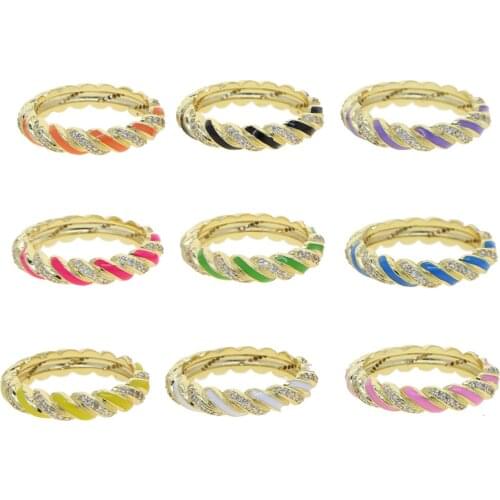 Gold Color Fashion Lady Finger Band 9 Neon Enamel Candy Colorful Rope Chain CZ Eternity Ring