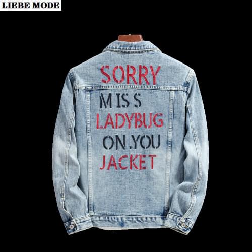 Letter Embroidery Jean Jacket Men Blue Denim Bomber Denim Jackets Coats Male Autumn Casual Streetwear Slim Fit Cotton Outerwear