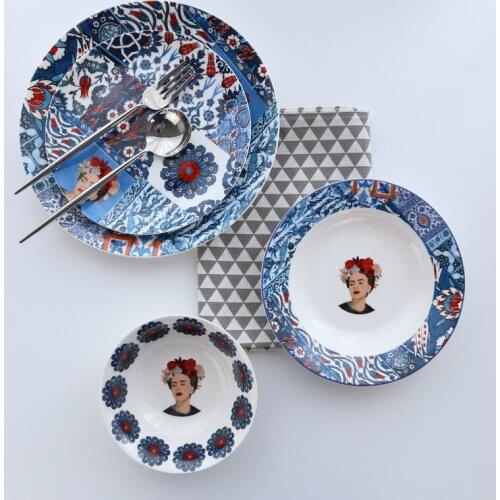 Nordic style series four-piece plate bowl set face art ceramic bowl plate cutlery set Face ceramics
