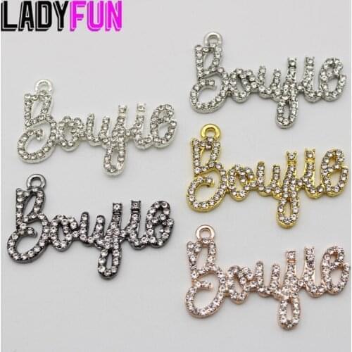 Script Words Rhinestone Charm Boujie Charms Alloy Rhinestone Pendant High Polish Mirror Surface Pendant 20pcs/lot