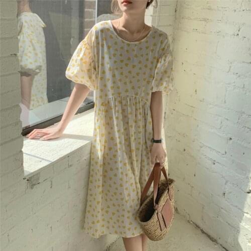 Summer 2021 New Holiday Love Printing Loose Large Version Casual Short-sleeved Doll Dress Women