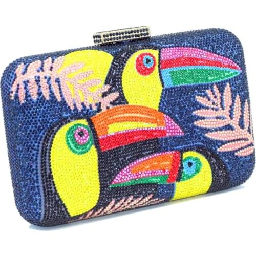 Novelty Toucan Bird Women Crystal Evening Bags Rhinestones Box Minaudiere Clutch Party Cocktail Handbag Purse