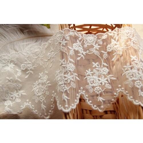 Wholesale White Vintage Lace Fabric Trim Ecru Venice Embroideried Floral Tulle Lace 11cm Wide 10yard/lot