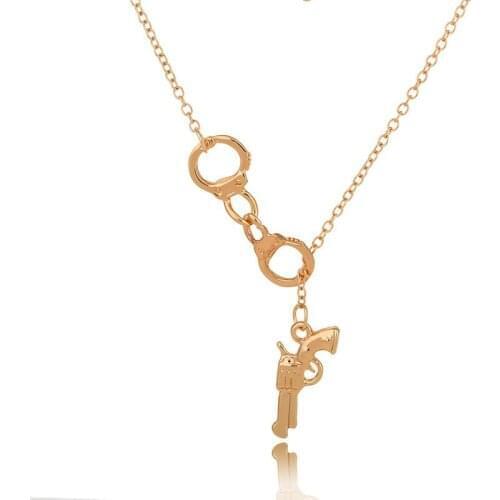 3 Colors Rose Gold Women Necklace Personality Dainty Gun Neckalce Trendy Handcuffs Metal Y Chain Neck Jewelry
