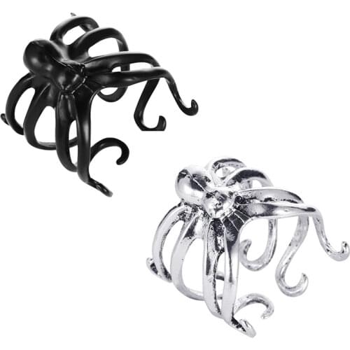 Punk Gothic Horror Octopus Rings For Women Men Trendy Retro Adjustable Open End Ring Halloween Fashion Jewelry Gifts