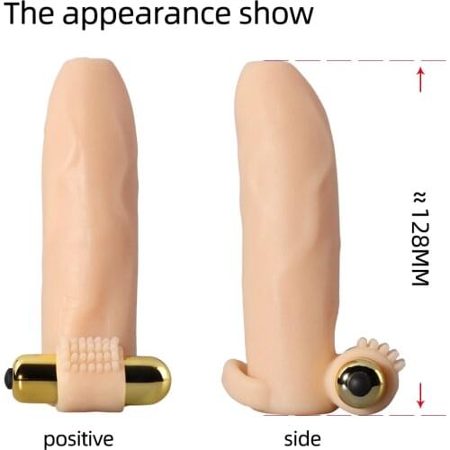 Male Enlargement Condoms Hollow Penis Sleeve Vibrating Penis Extender Glans Stimulator Delay Ejaculation Ring Intimate Goods