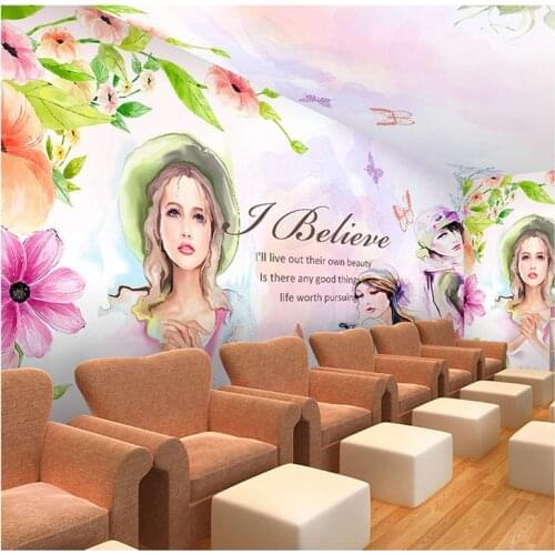 Drop Shipping Custom Photo Wallpaper Nail Cosmetics Beauty Salon Studio Mural Painting 3d People Girl Watercolor Dance Wallpaper