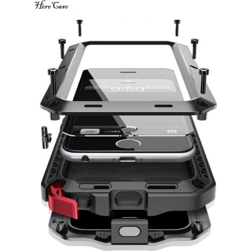 Luxury Doom armor Dirt Shock Waterproof Metal Aluminum phone bags case For iphone 7 5S 6 6S 8Plus XS MAX XR cover+Tempered glass