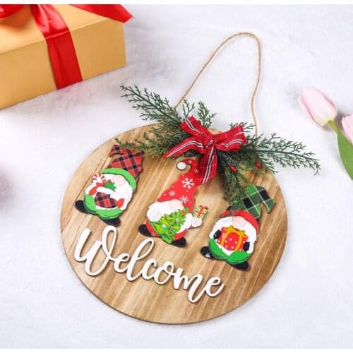 Christmas Decoration Pendant Christmas Wreath Wooden House Door Hanging Christmas Home Pendant Welcome Ornaments