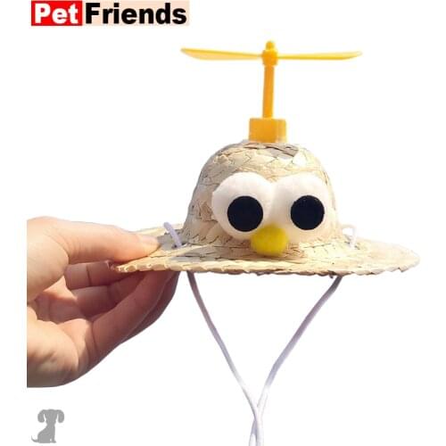 Handmade Woven Pet Caps Cute Straw Sun Hat Pet Dog Cat Adjustable Strap Farmer Cap Spring Summer Creative Party Photographing