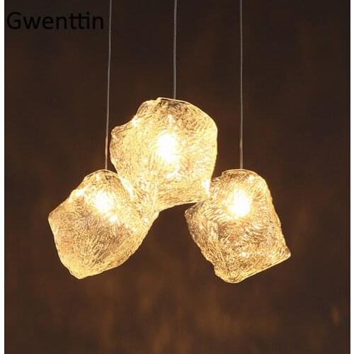 Modern Ice Glass Pendant Lights Loft Indusrial Led Diamond Hanging Lamp for Living Room Kitchen Lighting Fixtures Home Art Decor