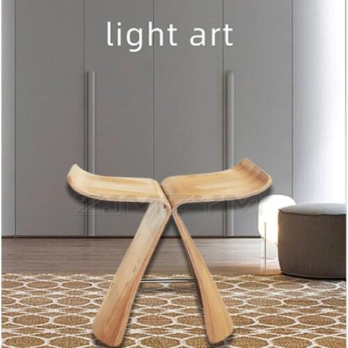 Butterfly stool Eucalyptus bending customized living room shoe changing stool creative leisure walnut solid wood short stool