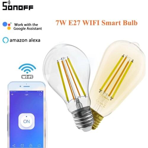 1/2/5PCS SONOFF 7W E27 B02F-ST64 B02-F-A60 Wireless WIFI Smart Bulb Filament LED Lamp Work with ewelink APP Google Home Alexa