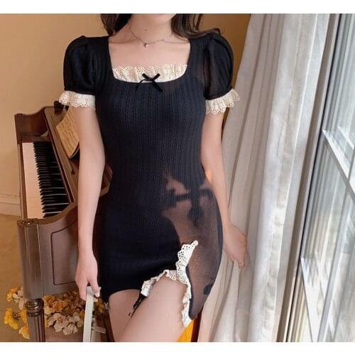 French Lace Stitching Jersey Dress Summer Grandiflorum Fairy Dress 2021 New Sexy Temperament Dress woman Dress