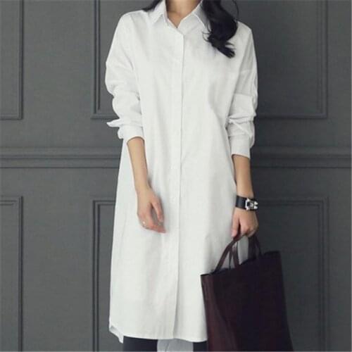 2021 White Korea Thin Loose Look Thin Dress Women Minimalism Long-sleeve Lapel Bottoming Casual All-match Student Dresses