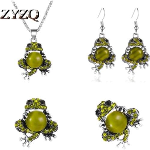 ZYZQ Retro Punk Style Cute Pet Jewelry Artificial Opal Frog Earrings Elastic Ring Exquisite Toad Sweater Chain