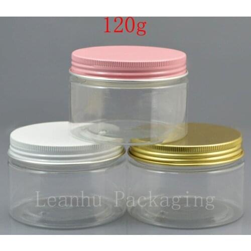 120g x 50 empty transparent PET cream jar with white / pink / gold aluminum screw cap 120ml solid perfumes refillable container