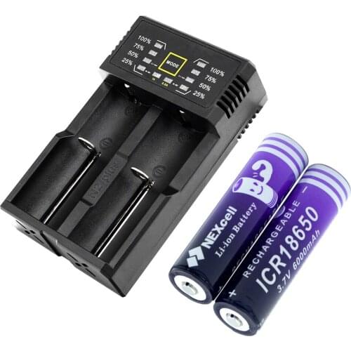 2Pcs 18650 6000mah 3.7 v 6000mah 18650 Lithium Rechargeable Battery For Flashlight batteries With Battery EU US Charger