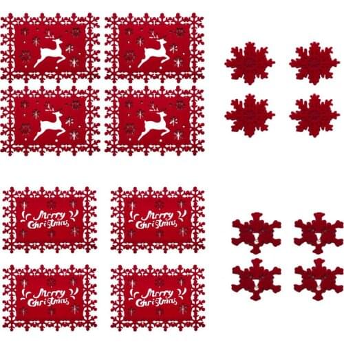 4PCS Christmas Coaster/Placemat Hollow Felt Table Mats Decoration