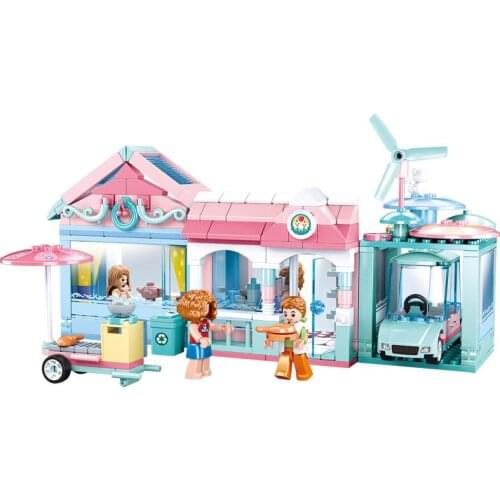 410pcs SLuban Assembled Building Blocks 0822 Urban Street View Cottage Garden Villa Assembly Model Girl Dollhouse Gifts