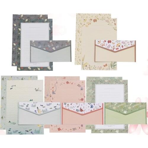5 Sets/45pcs Flower Printing Envelope And Letter Paper Lovely Writing Stationery Envelopes Kit School Stationery(Random Color)