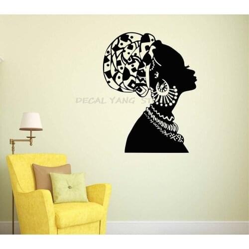 African Girl Wall Sticker Beautiful Women Bedroom Living Room Home Decor Door Window Decals Fashion Art Mural Single Color 1448