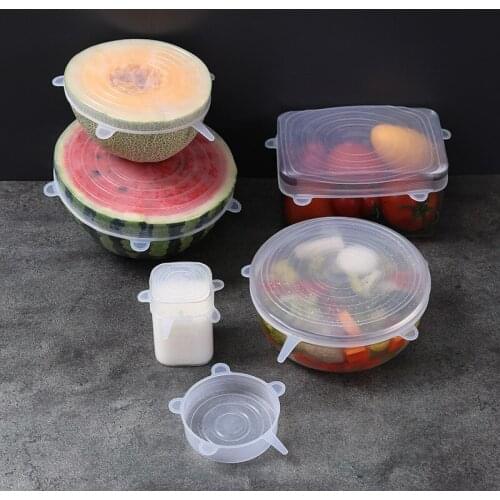 6 Pcs/Set Food Silicone Cover Cap Universal Silicone Lids for Cookware Bowl Reusable Stretch Kitchen Accessories Silicon Lid