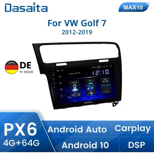 Dasaita Autoradio 1 Din Car Android 10.0 for VW Golf 7 2013 2014 2015 2016 2017 Navigation GPS 10.2" IPS Touch Screen