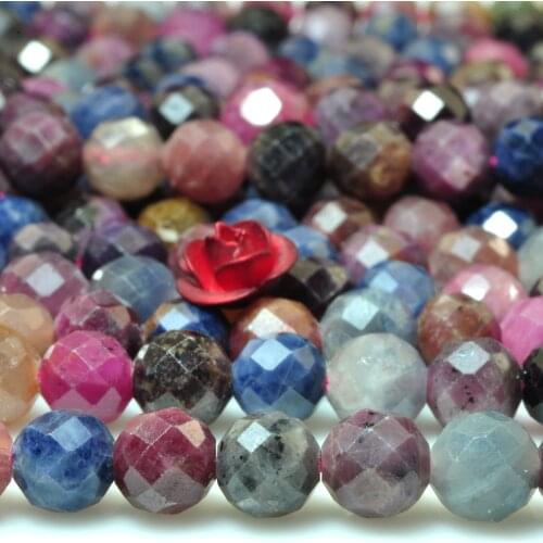 Natural Ruby Sapphire Faceted Round Loose Beads Wholesale Gemstones Semi Precious Stones Bracelet Necklace Diy Jewelry Making