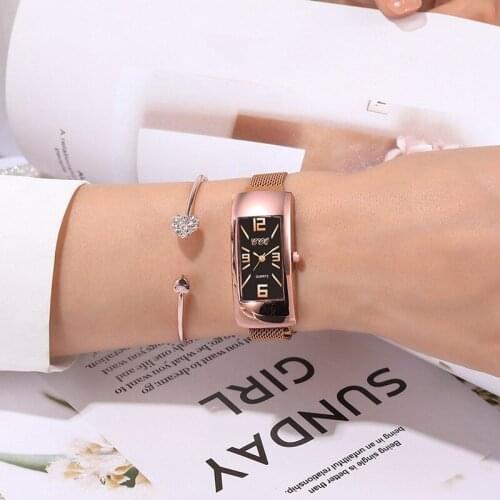 Casual Fashion Mesh Belt Rectangle Digital Face Ladies Decorative Watch Premium Gift Watch