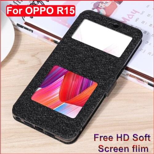 Phone cover For OPPO R15 case cover open window leather case R 15 Flip cases For OPPO R 15 case back cover PACM00 shell
