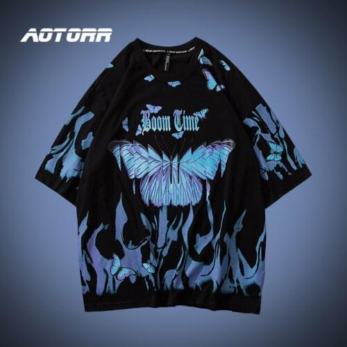 Blue Butterfly Street Fashion T-shirt Men 2020 Summer Crew Neck Oversize Mens Short Sleeve T Shirt Hip Hop Cotton Tee Shirts