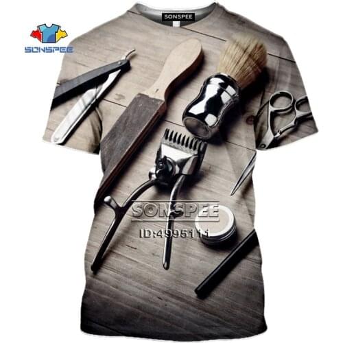 SONSPEE Mens T-Shirts New Barber Hairdresser Shears 3D Print Women Summer Tshirt Casual T shirt Men Tee Tops Fitness Clothes