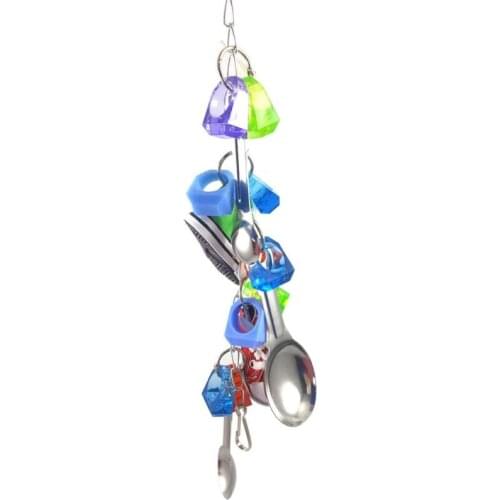 Parrot Bird Bite Toy Stainless Steel Spoon Scoop Sneakers Hanging Shoe String Toys