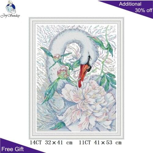 Joy Sunday White Swan DA475 14CT 11CT Counted and Stamped Peony Swan Animal Flowers Home Decor Embroidery Cross Stitch kits