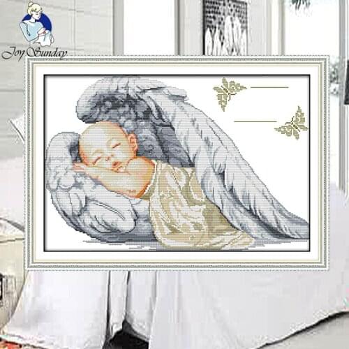 JOY SUNDAY,Needlework,DIY DMC Cross stitch,Sets For Embroidery kit Little angel birth certificate home decoration Counted Cross