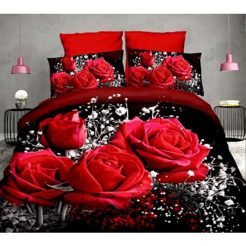 4pcs Cotton 3D Rose Bedding Sets High Quality Soft Duvet Cover Bedsheet Pillowcase Reactive Printe 50 Bedclothes Queen Bed Linen
