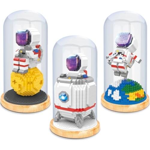 MOC Astronaut Micro Building Blocks Spaceman Figures Astronaut With Display Box LED Light Diamond Mini Brick Toys For Kids gifts