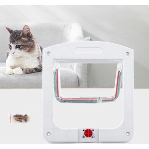 Kitten Pet Lock Cat Flap Door with 4 Way Lock Security Flap Suitable for Any Wall or Door Security Animal Small Pet Gate Flap Do