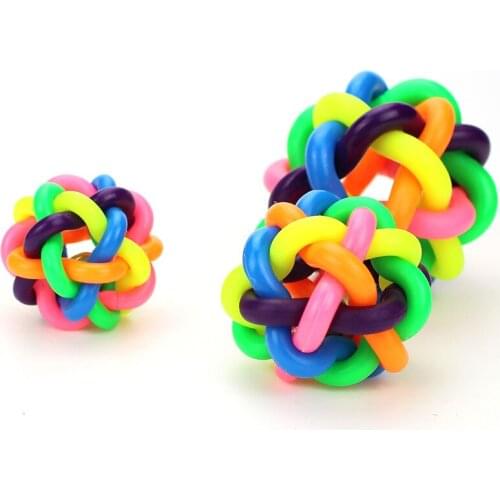 Colorful Bell Knitted Ball Pet Toy Bouncy Ball Large, Medium and Small Rainbow Rubber Pet Ball