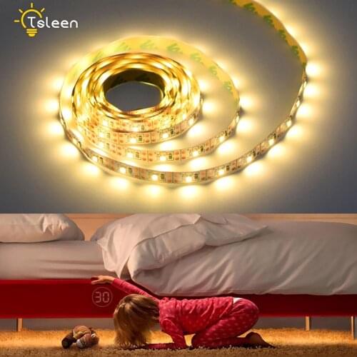 5v PIR Motion Sensor 2835 Battery Powered LED Strip Light 1m/2m/3m Ip65 Waterproof Led Tape Ribbon Bed Cabinet Closet Lamp