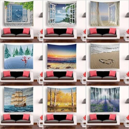 Seaside Sunset Forest Tapestry Home Decor Wall Hanging Scenery Tapestries Cloths Wall Decoration for Bedroom Living Room Decor