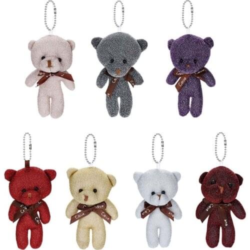 Cartoon Mini Bear Plush Doll Bow Tie Cotton Stuffed Toys Kids Girls Gifts Pendant Decorations for Purse Handbag School Bag