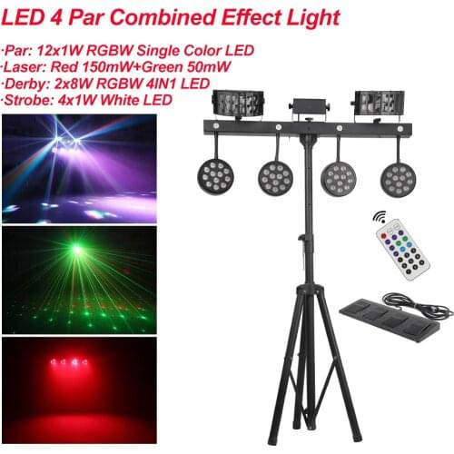 NEW 126W 4IN1 Effect LED Par Kit 12x1W RGBW Single Color LED Slim Flat Par Lights With Light Stand DMX Strobe Laser DJ Disco