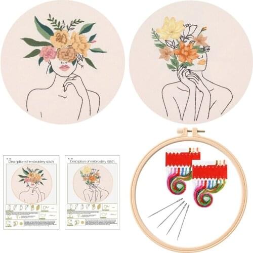 2 Pack Beautiful Lady Embroidery Kit for Beginners, Gift Embroidery Starter Kits, Embroidery Set, Craft Kit, English Manual