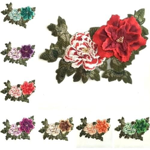 3D Peony Flower Embroideried Sew on Patches for Clothing 36 x 30cm Floral Embroidery Appliques Sewing DIY Accessories 12 Colors