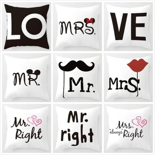 Lover Couple Valentine Cushion Cover Pillow Case Letter Mr And Mrs Pillow Cover Mr And Mrs Cushion Case For Home Wedding Decor