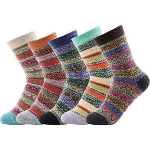 5pairs/Lot Winter New Winter Warm Thicken National Wind Wool Socks Women Medium Tube Rabbit Wool Crew Socks Calcetines Mujer