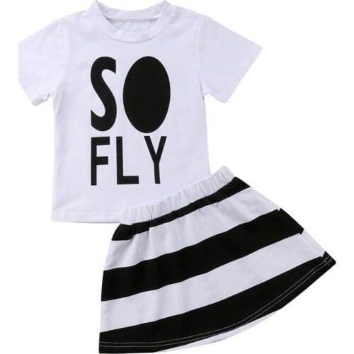 New Toddler Baby Girls T-shirt Tops+Striped Skirts 2PCS Outfits Clothes Set